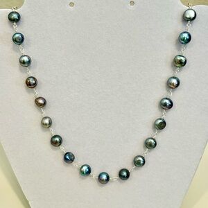 Freshwater Peacock Pearl Station Necklace - Elegant Women Jewelry